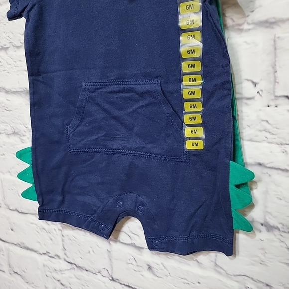 New Carters Baby Boys 6 Months Snap On Romper Dinosaur Blue Green 2 Pack - Picture 4 of 7